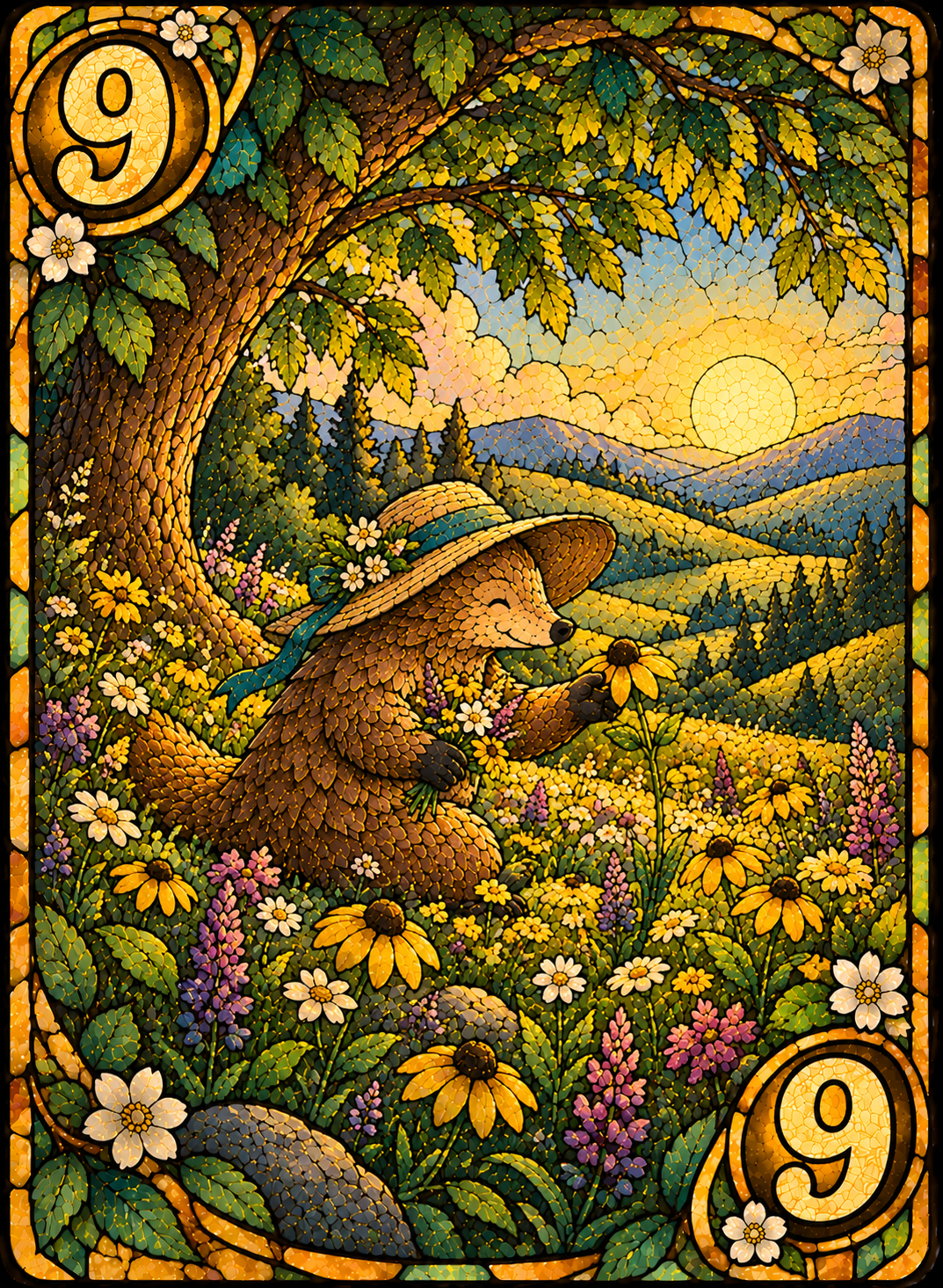 Seed card 9, Pango picking a flower