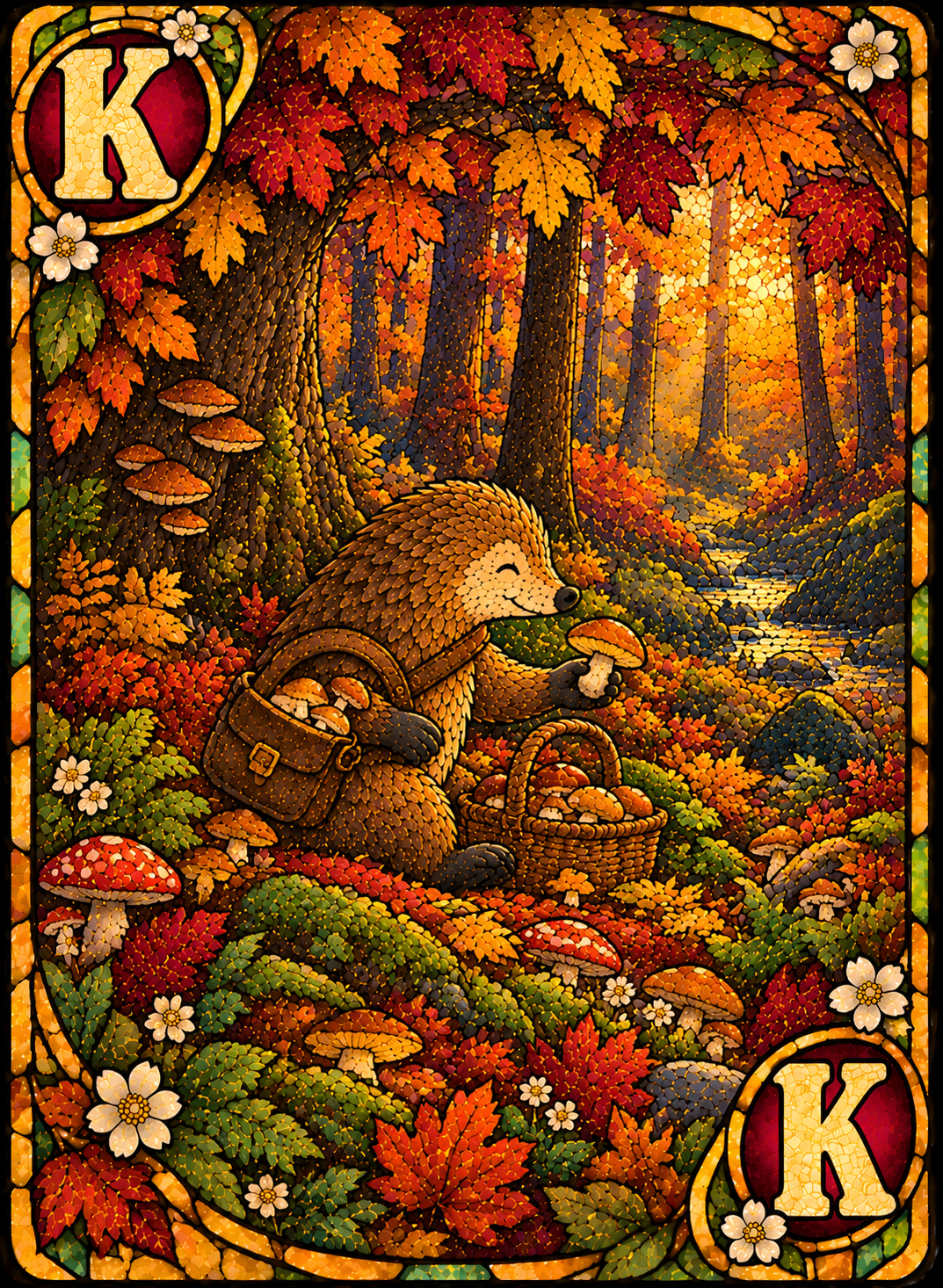 King Seed card, Pango picking mushrooms